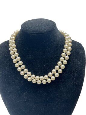 Vintage Double Strand Faux Pearl Necklace With Gold Tone Clasp A375